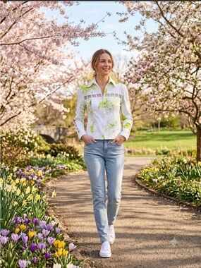 Joseph Ribkoff White & Lime zip up.
